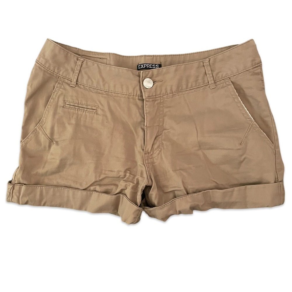 Express editor Y2K khaki chino rolled hem shorts women’s vintage size 8
